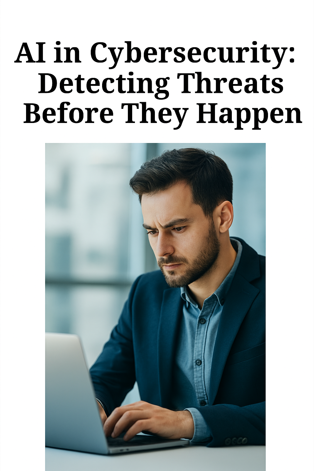 A professional man working on a laptop, symbolizing cybersecurity monitoring with AI tools